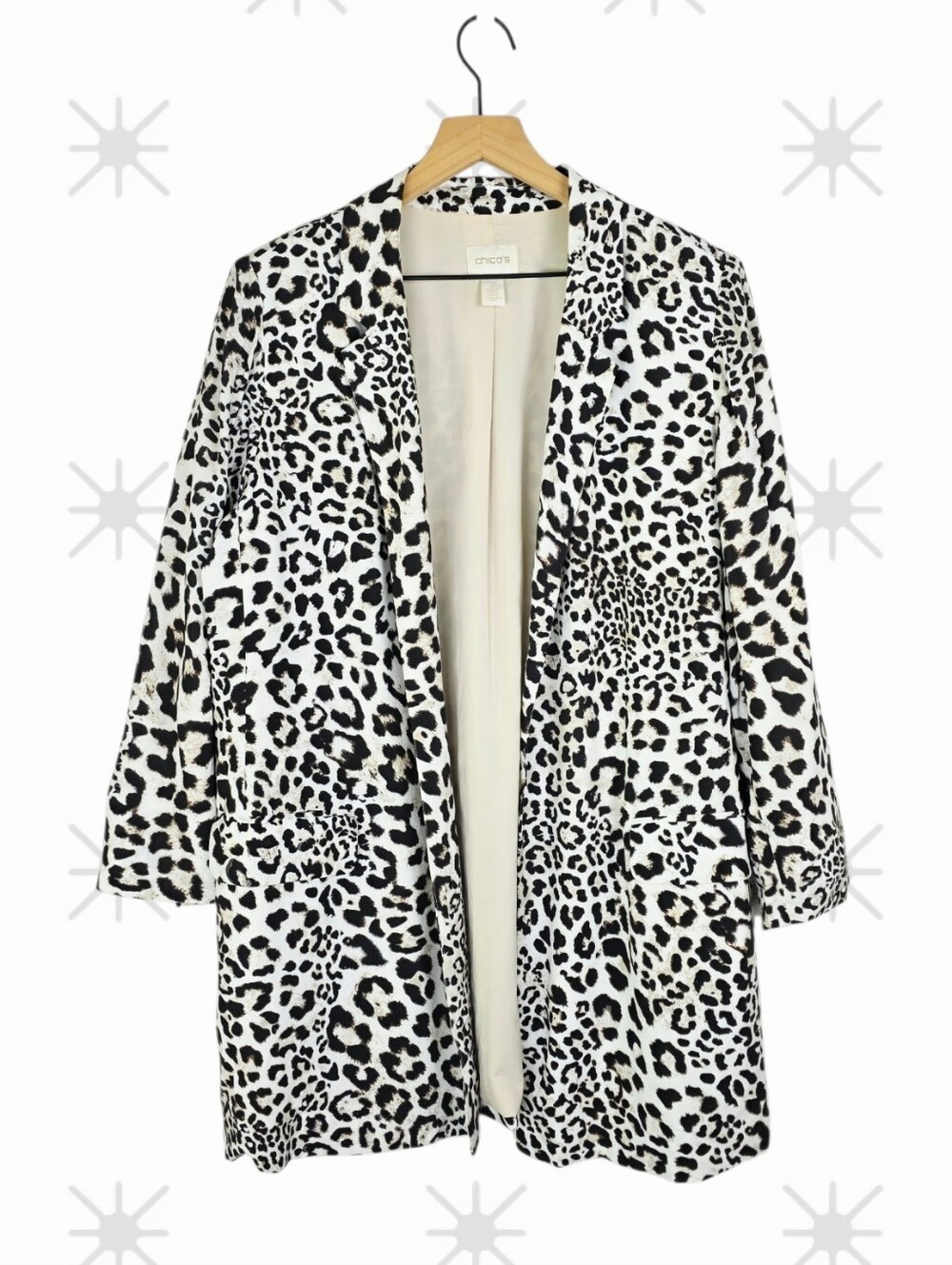 Chico’s Animal Print Open Front Long Blazer Jacket Size Large